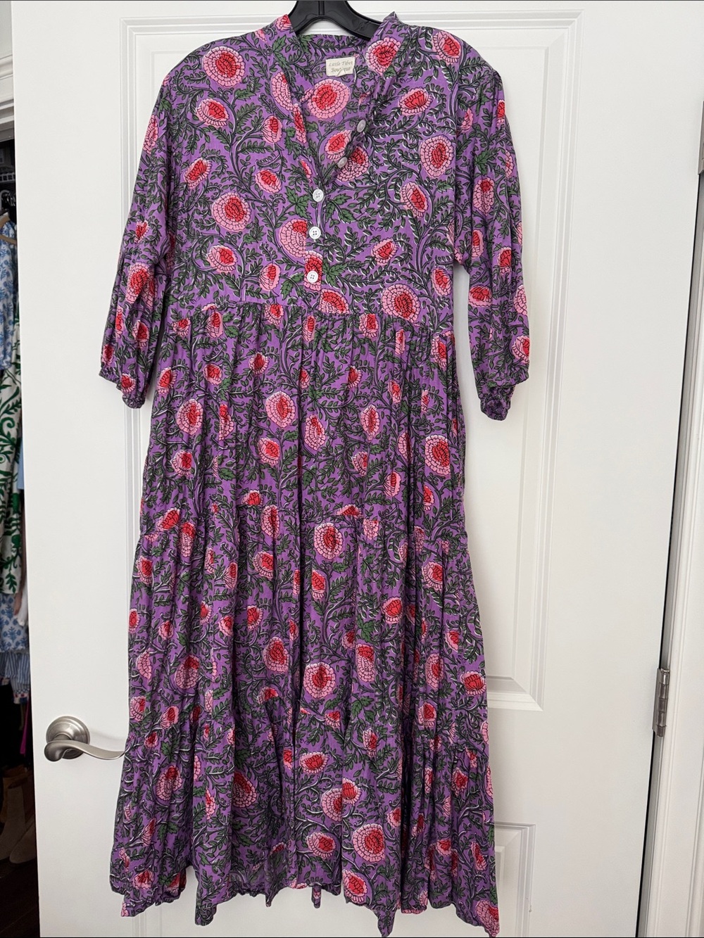 Purple Floral Button-Front Midi Dress